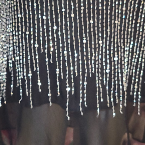 Basix II vintage silver beaded jewel dress flapper 100% silk vtg black 1920s - Picture 11 of 15